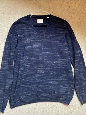 Billy Reid Navy Heather V-Neck Sweater